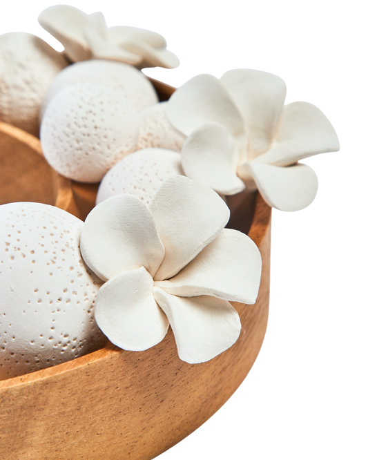 Centro de Mesa Difusor Moyo | Bandeja de Madeira Acácia & Cerâmica