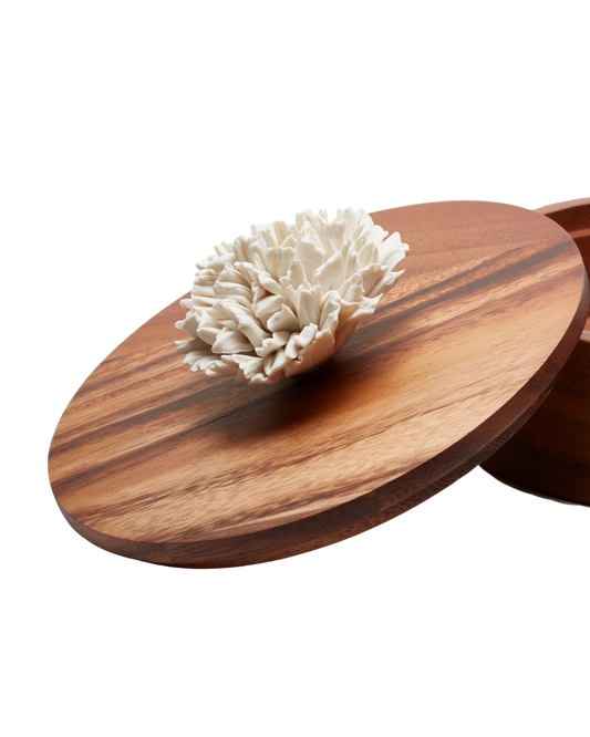 Caixa Decorativa Peônia | Madeira Acácia, Porcelana