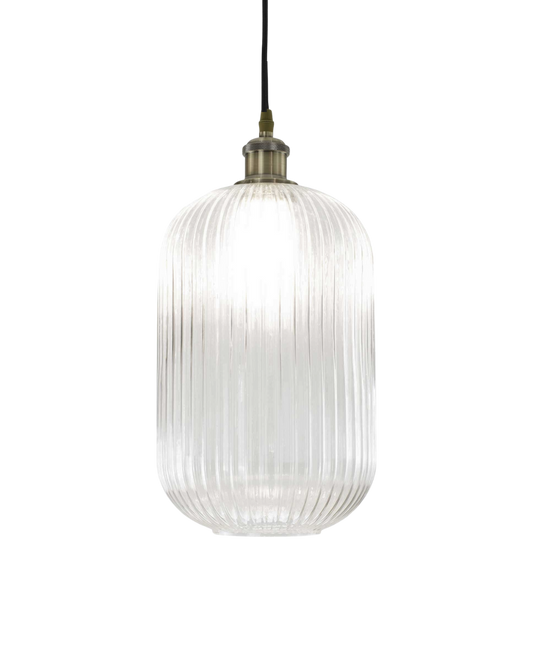 Candeeiro de Teto Chambret | Suspensão Alongada Vidro Estriado Retro