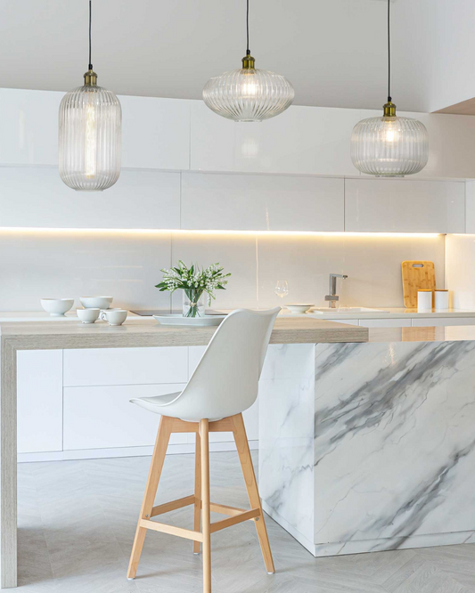 Candeeiro de Teto Chamey | Suspensão Vidro Estriado Retro