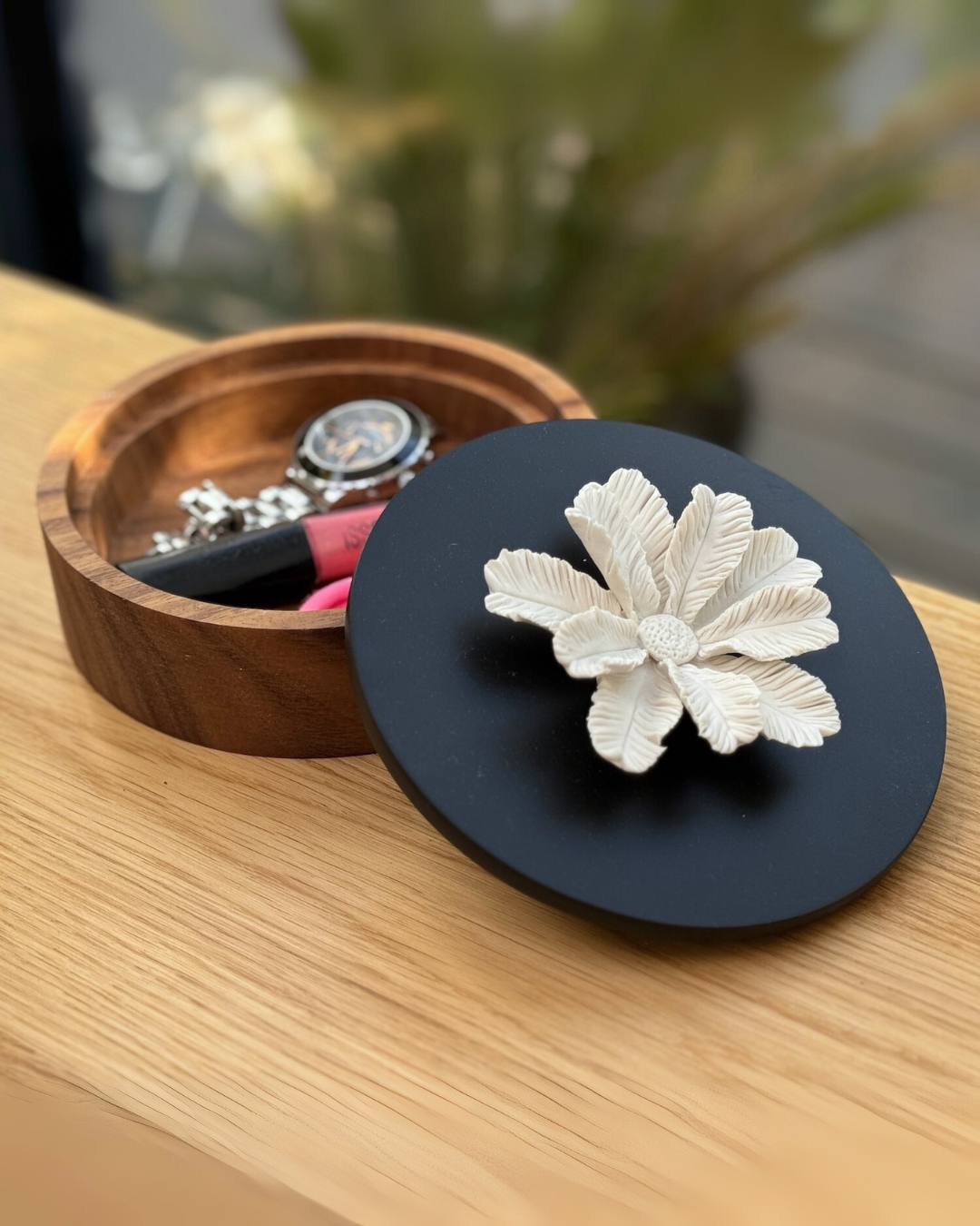 Caixa Decorativa Palmi | Madeira Acácia, Porcelana