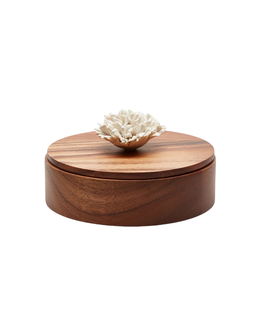 Caixa Decorativa Peônia | Madeira Acácia, Porcelana