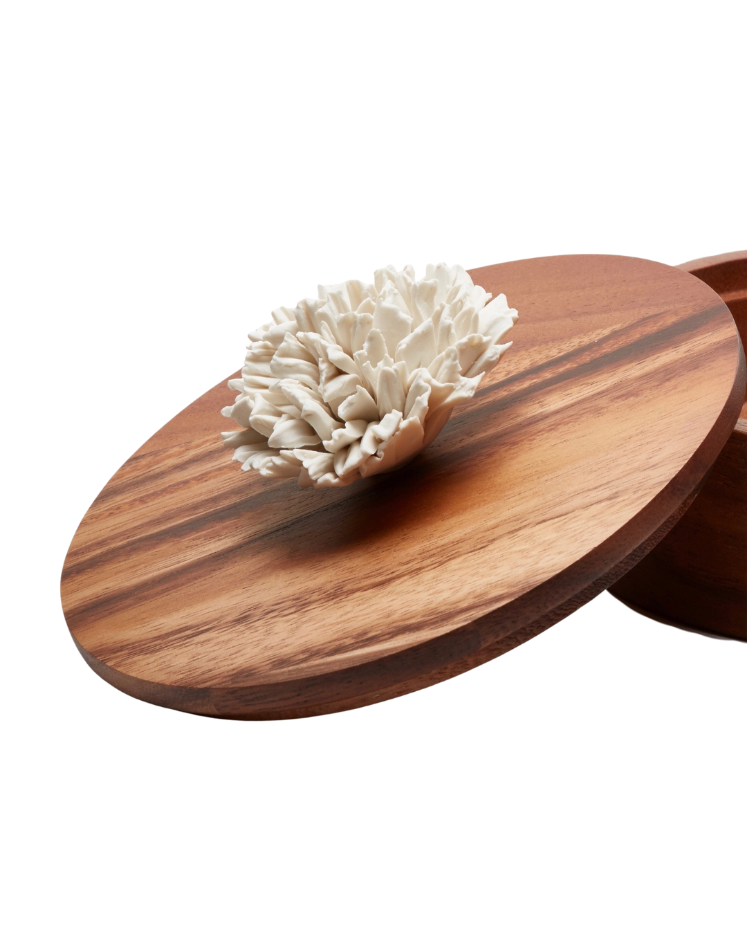 Caixa Decorativa Peônia | Madeira Acácia, Porcelana