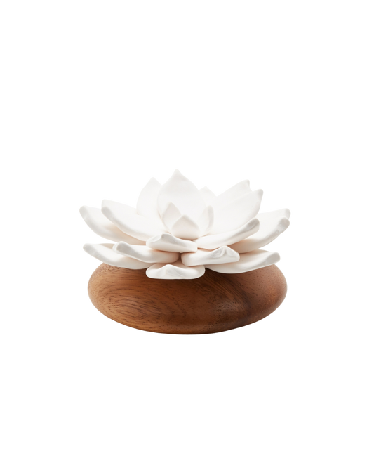 Difusor de Ambiente Lótus | Flor de Porcelana & Madeira Acácia