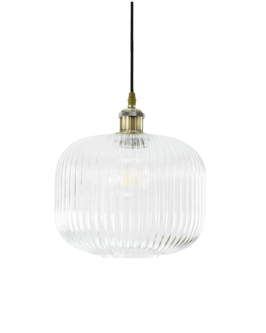 Candeeiro de Teto Chavane | Suspensão Redonda Vidro Estriado Retro