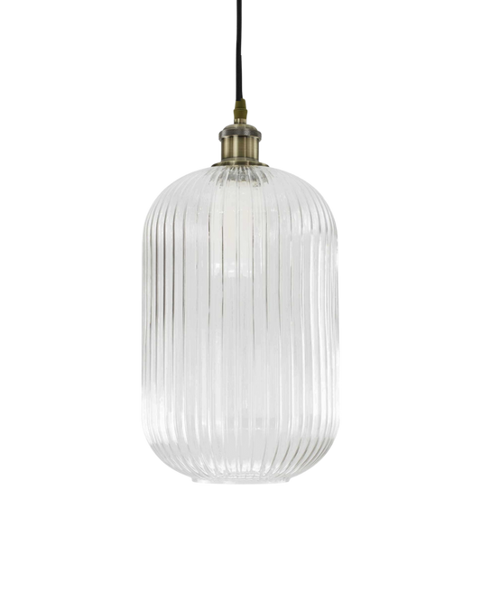 Candeeiro de Teto Chambret | Suspensão Alongada Vidro Estriado Retro