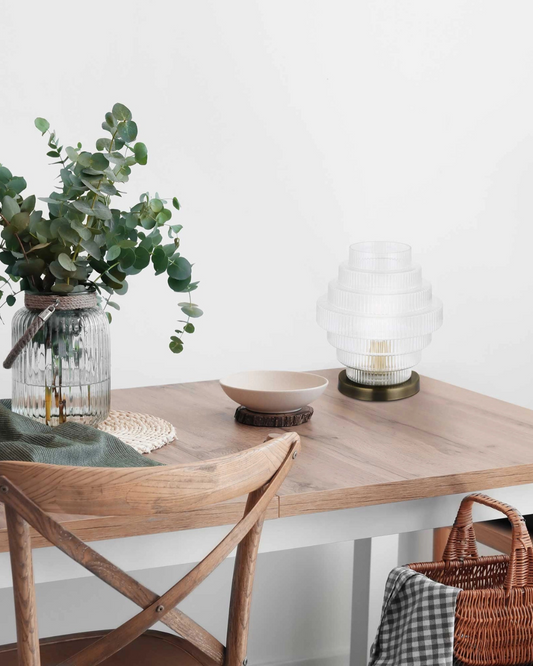 Candeeiro de Mesa Challe | Vidro Estriado Transparente & Metal