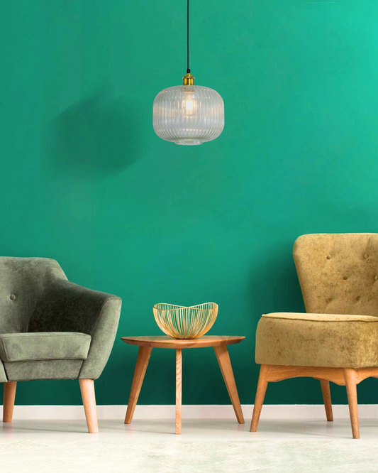 Candeeiro de Teto Chavane | Suspensão Redonda Vidro Estriado Retro