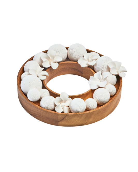 Centro de Mesa Difusor Moyo | Bandeja de Madeira Acácia & Cerâmica